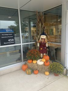 Fall decorations outside the front door at The College School
